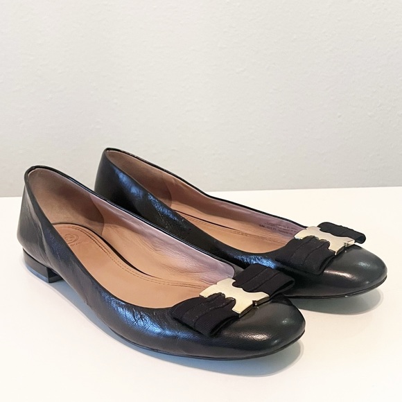 Tory Burch Gemini Link Bow Black Leather Ballet Flats Size 8 - Picture 10 of 12